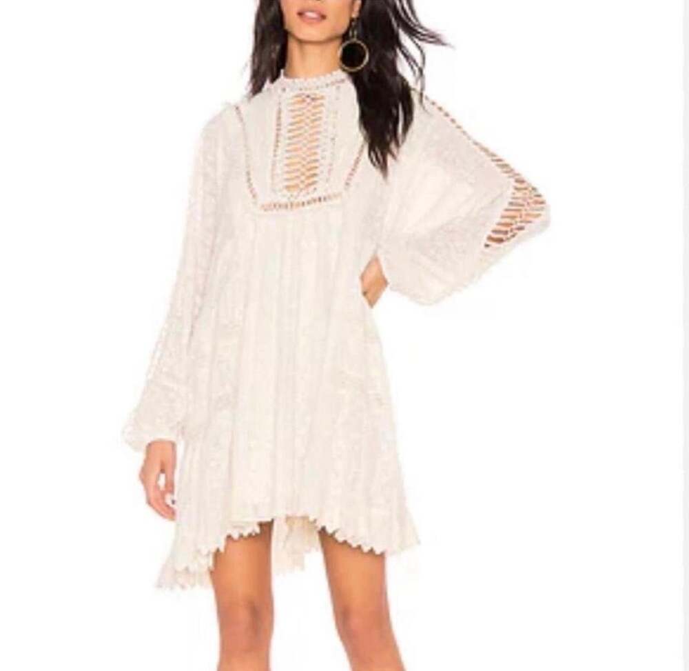 Free People Venice Mini Dress Victorian Lace Ivory small  boho babydoll